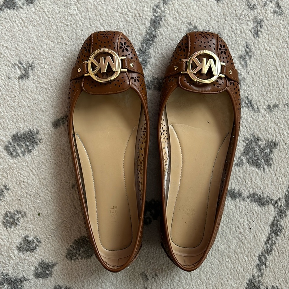 MICHAEL Michael Kors Brown Leather Logo Ballet Flats